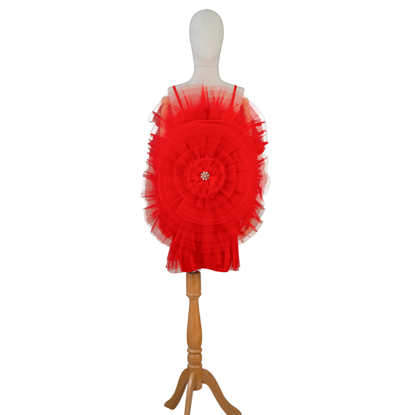 Red Tulle Rosette Dress with Sparkling Centerpiece