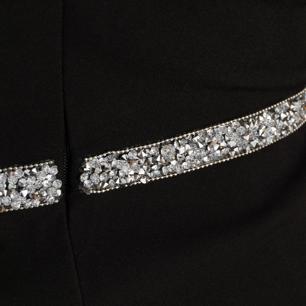 Elegant Black Feather Dress with Rhinestones — Glamorous Evening Gown