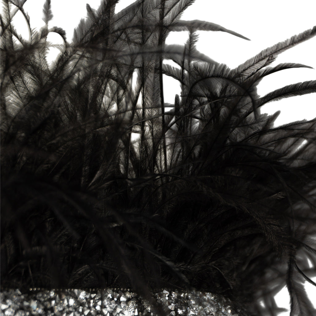 Elegant Black Feather Dress with Rhinestones — Glamorous Evening Gown