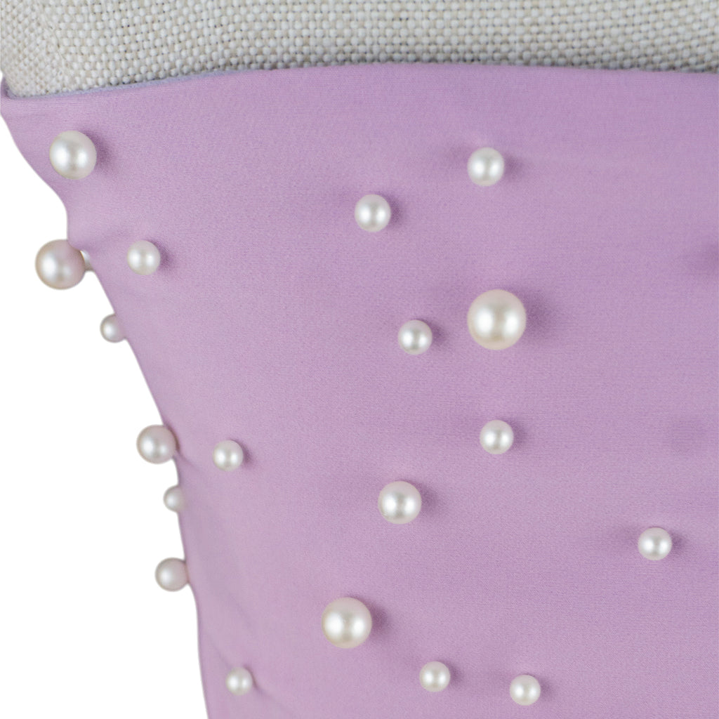 Lilac Strapless Midi Dress with Pearls and Feather Hem