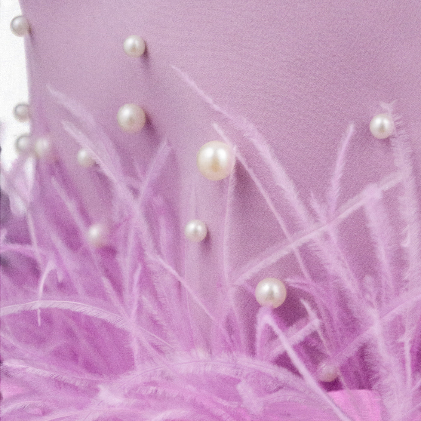Lilac Strapless Midi Dress with Pearls and Feather Hem