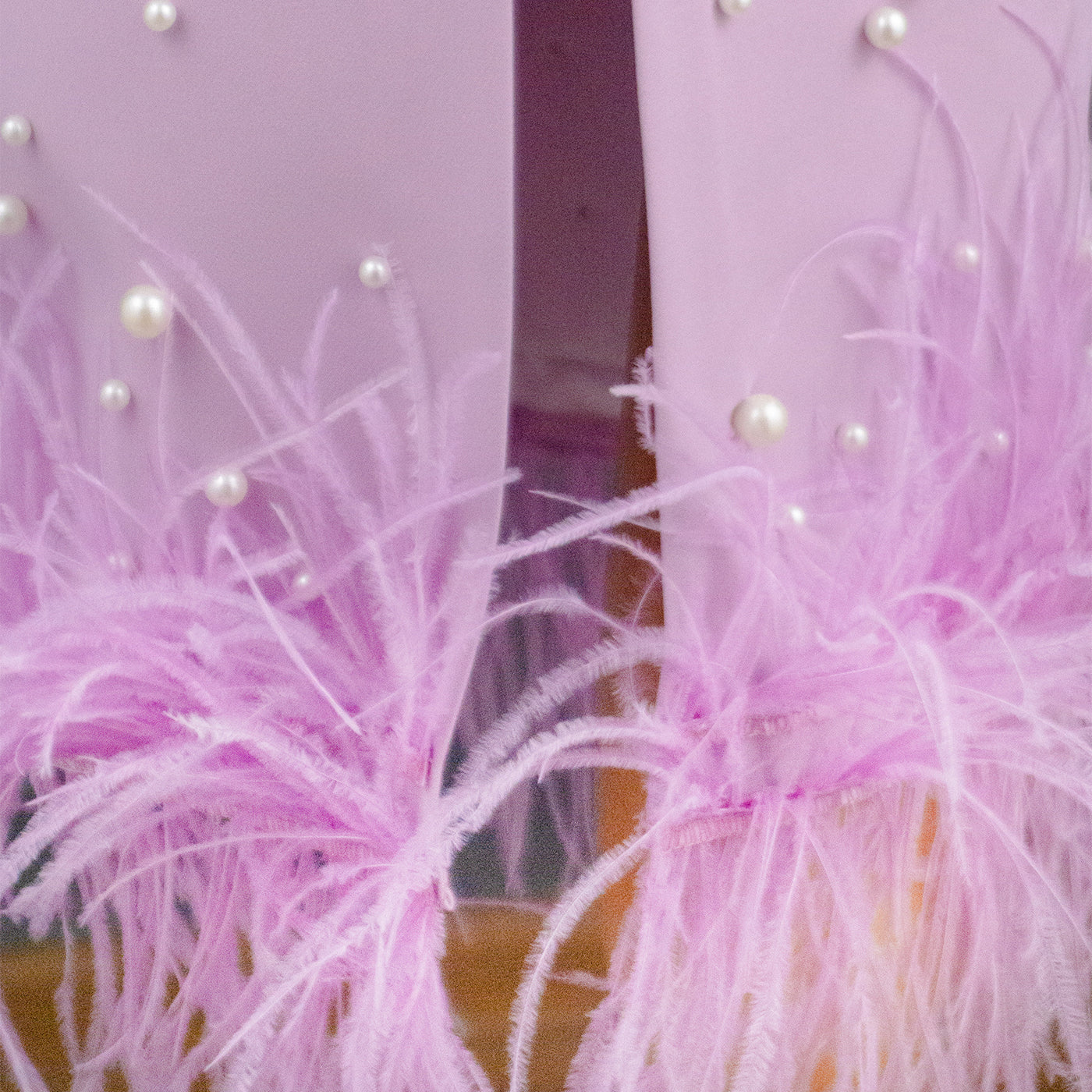 Lilac Strapless Midi Dress with Pearls and Feather Hem