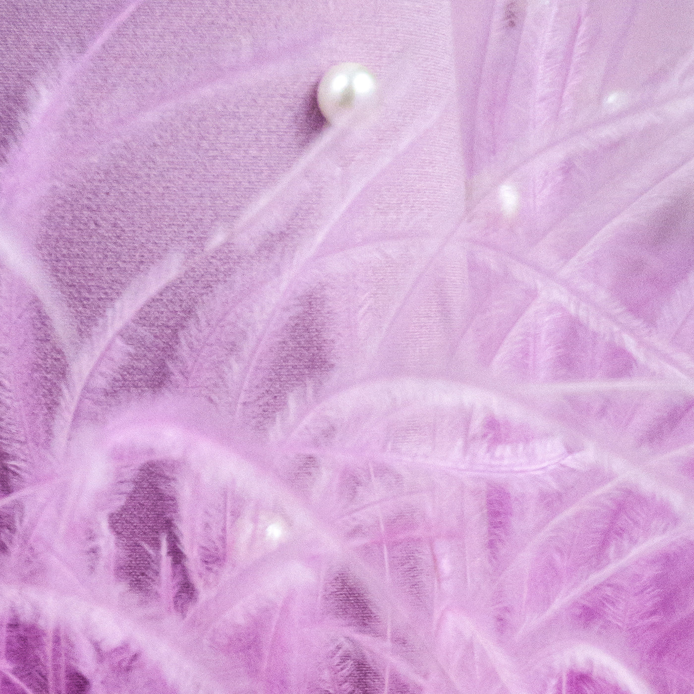 Lilac Strapless Midi Dress with Pearls and Feather Hem