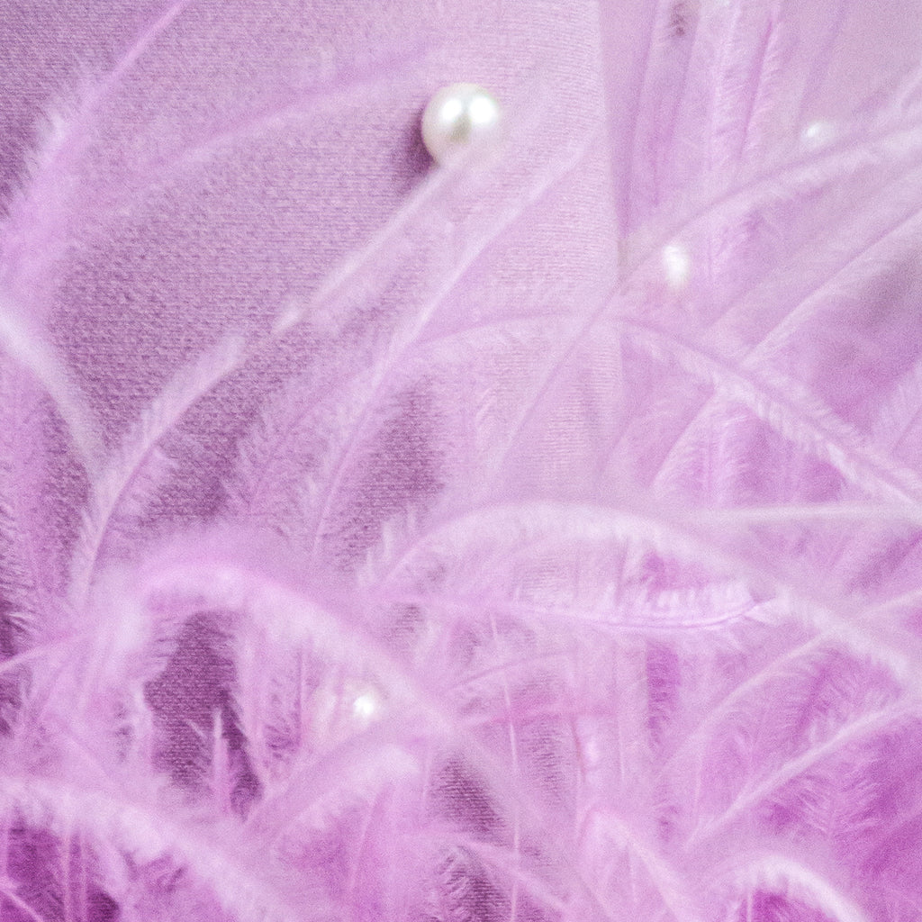 Lilac Strapless Midi Dress with Pearls and Feather Hem