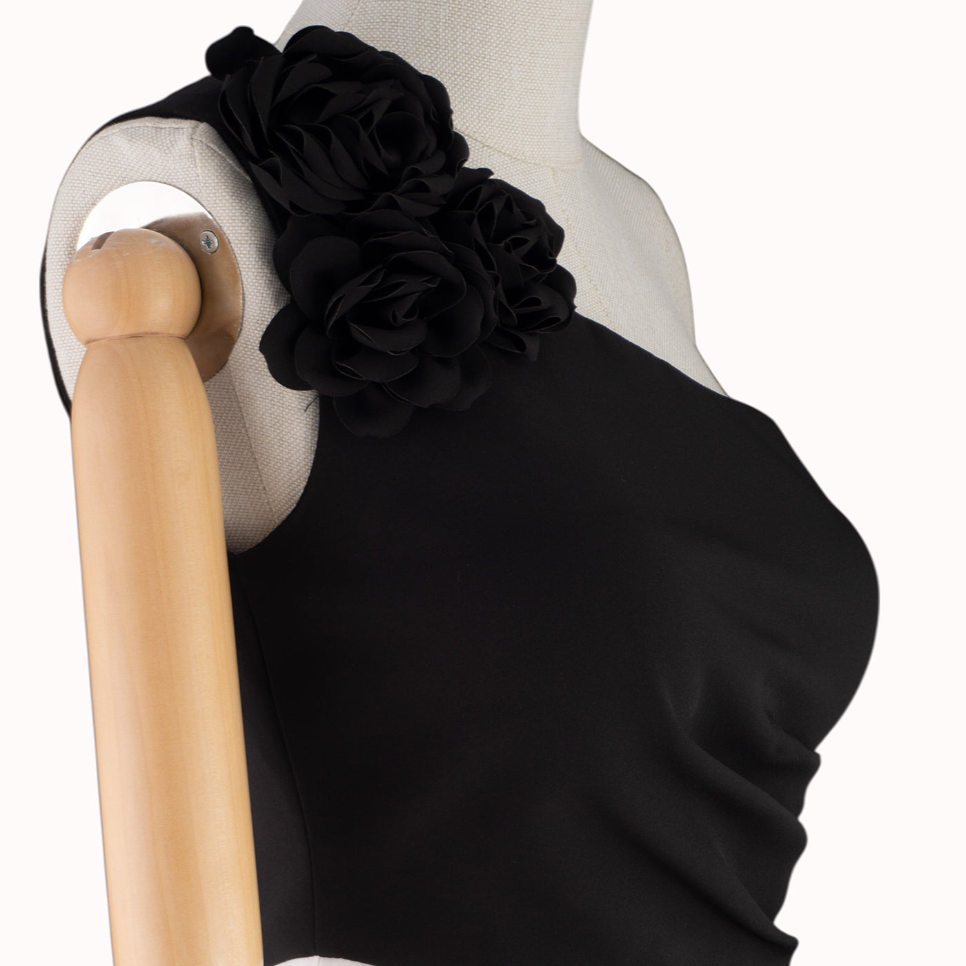Black & White One-Shoulder Dress with Floral Accent