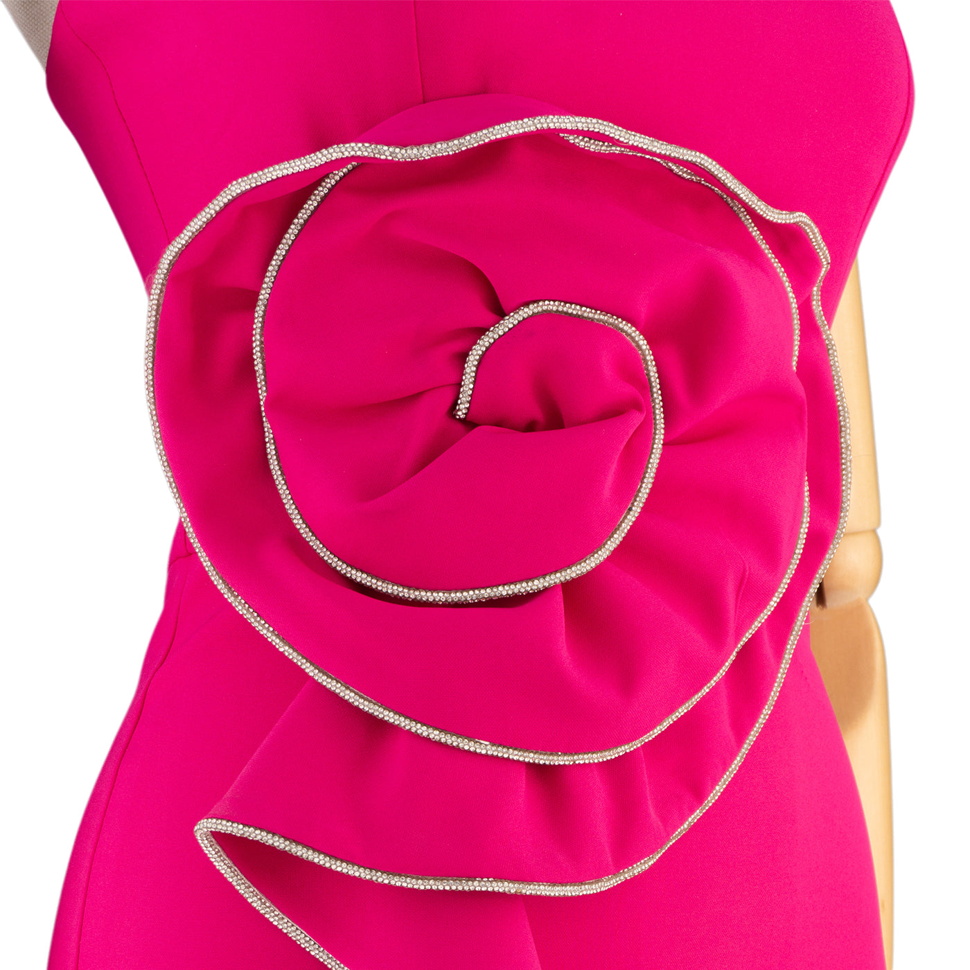 Strapless Fuchsia Dress with Spiral &amp; Ruffle Detail