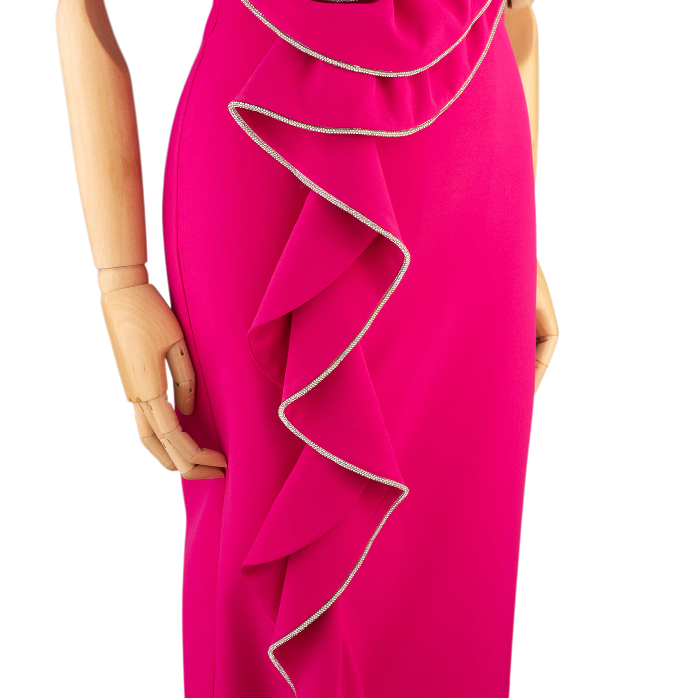 Strapless Fuchsia Dress with Spiral &amp; Ruffle Detail