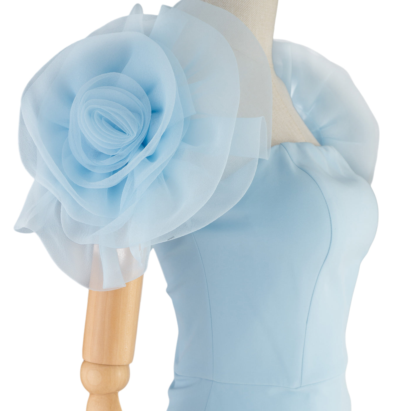 Light Blue Dress with Puffy Sleeves and Front Slit