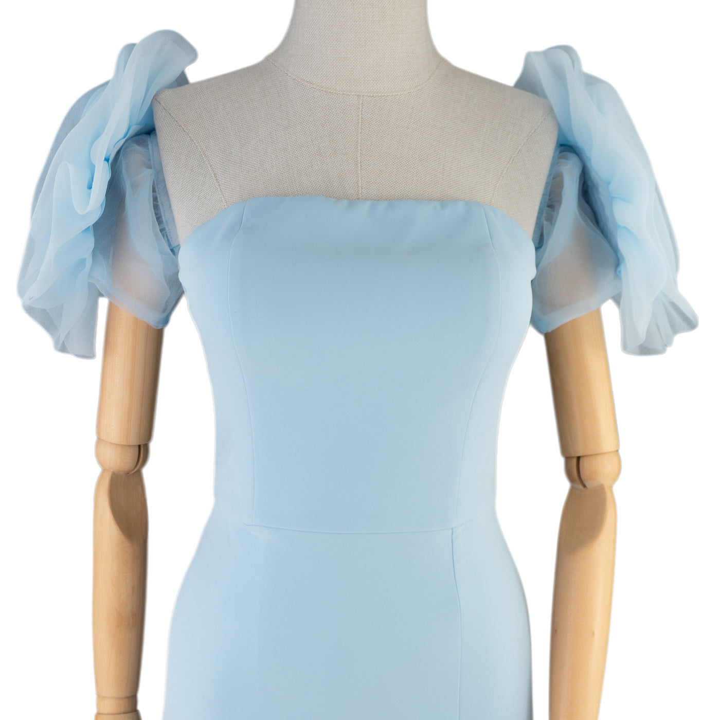 Light Blue Dress with Puffy Sleeves and Front Slit
