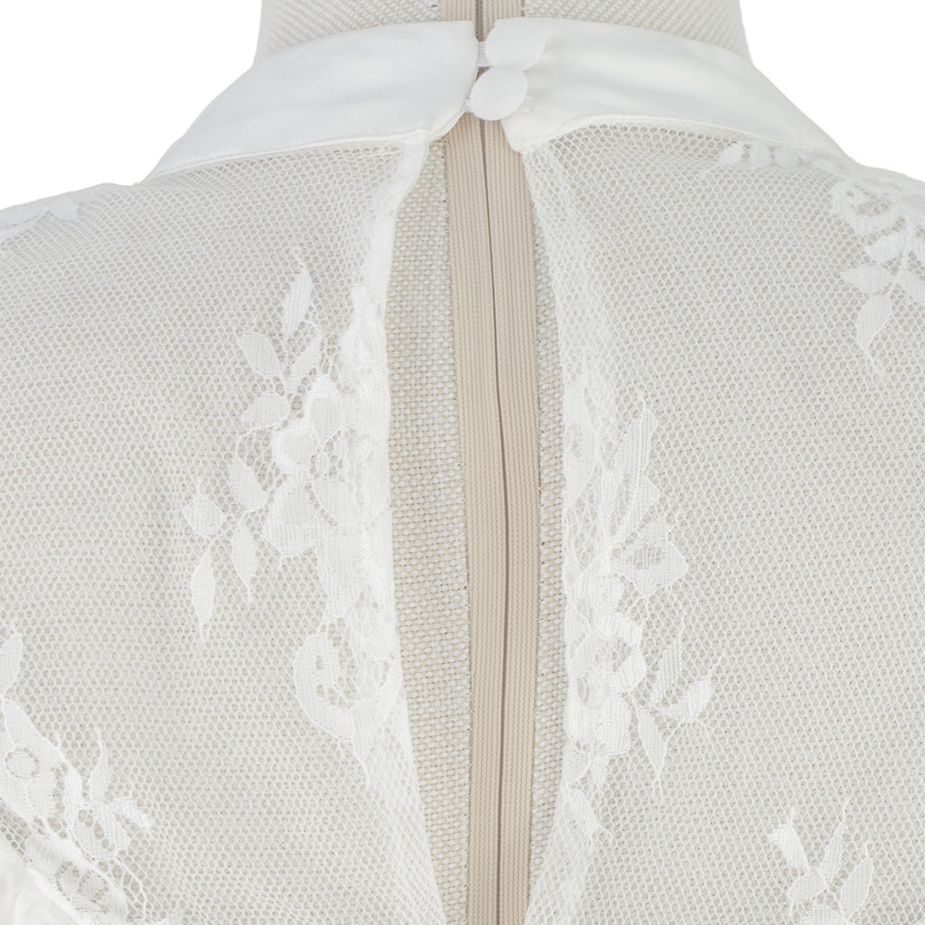 White Mini Dress with Lace Sleeves and Bow Detail