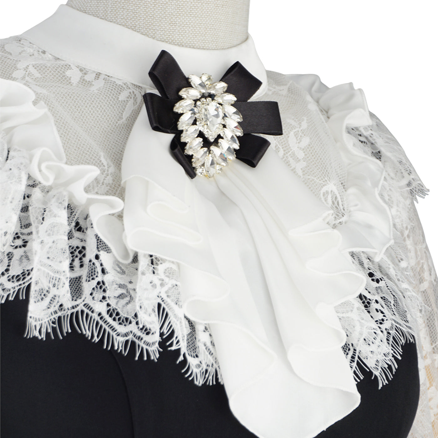 Black Mini Dress with Lace Sleeves & Vintage Bow