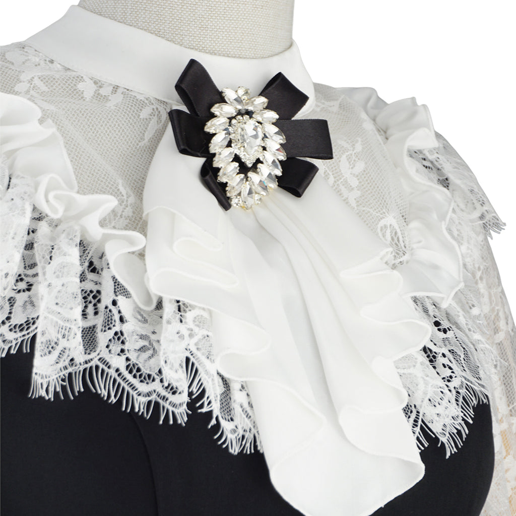 Black Mini Dress with Lace Sleeves &amp; Vintage Bow