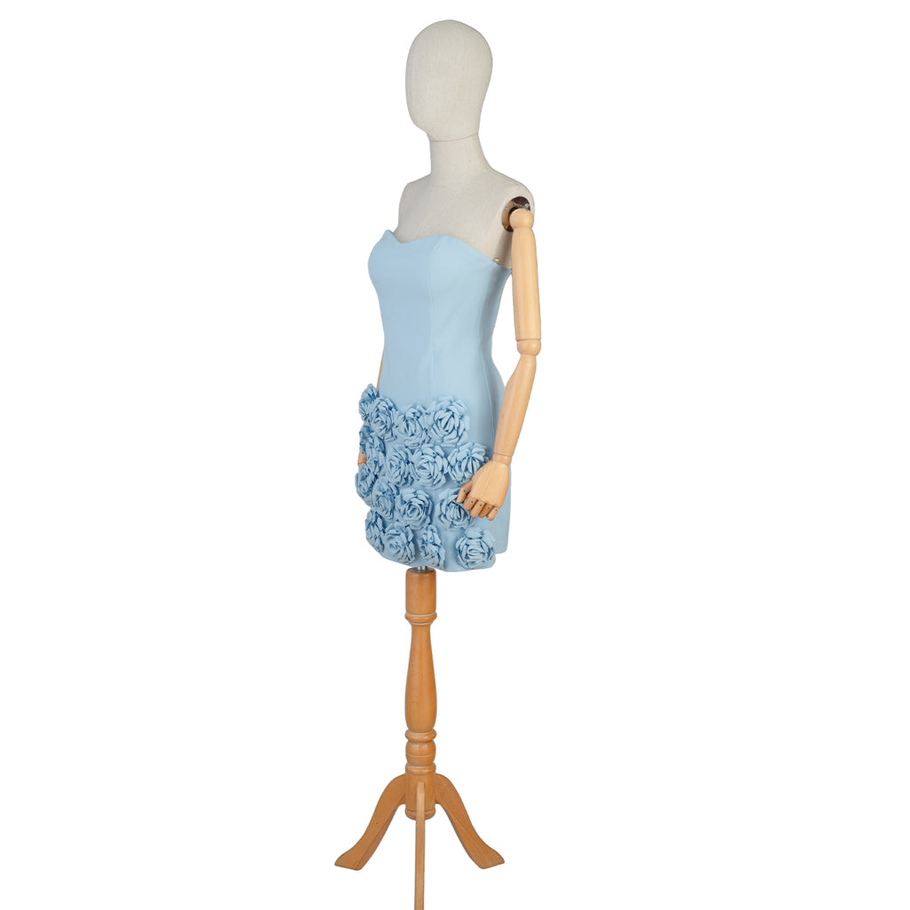 Light Blue Strapless Mini Dress with 3D Floral Skirt