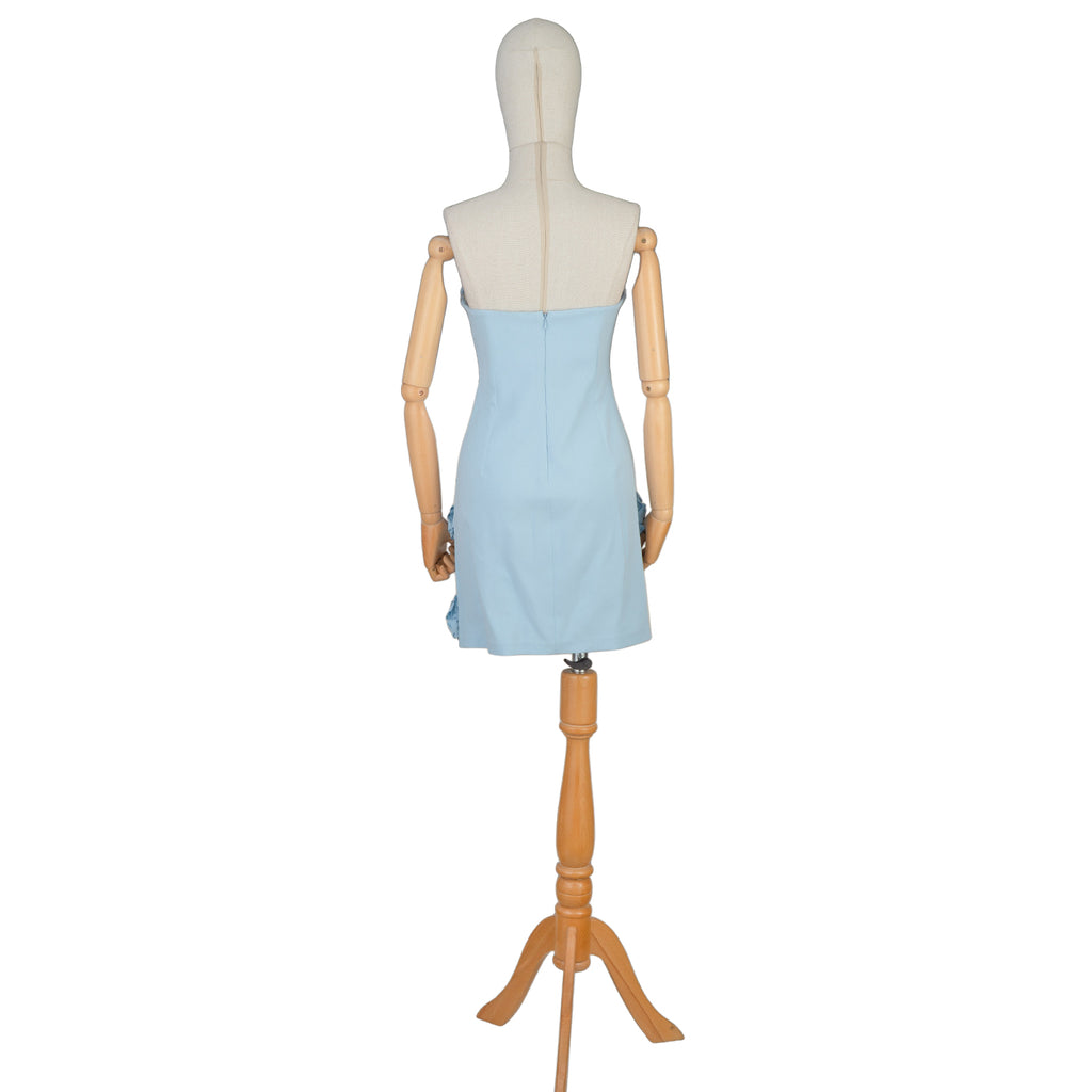 Light Blue Strapless Mini Dress with 3D Floral Skirt