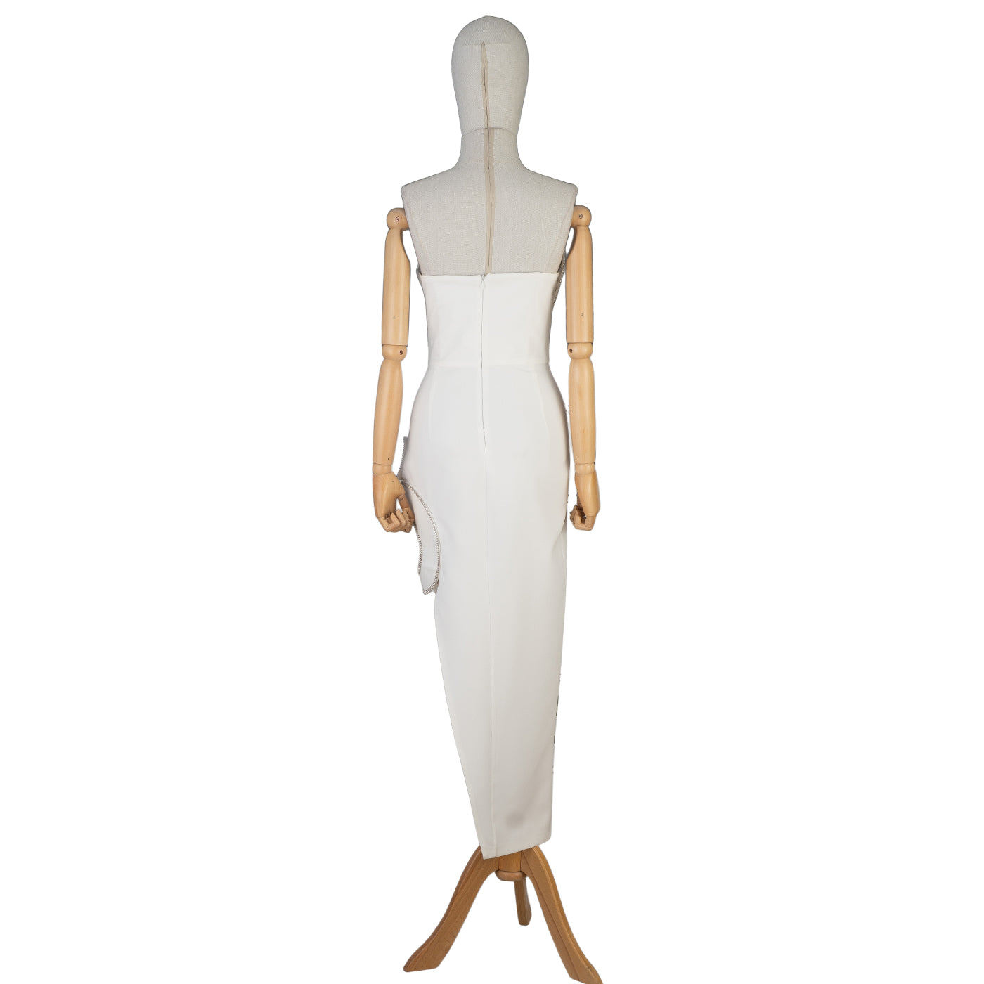 White Strapless Dress with Sculptural Wavy Trim