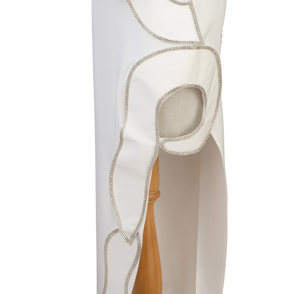 White Strapless Dress with Sculptural Wavy Trim