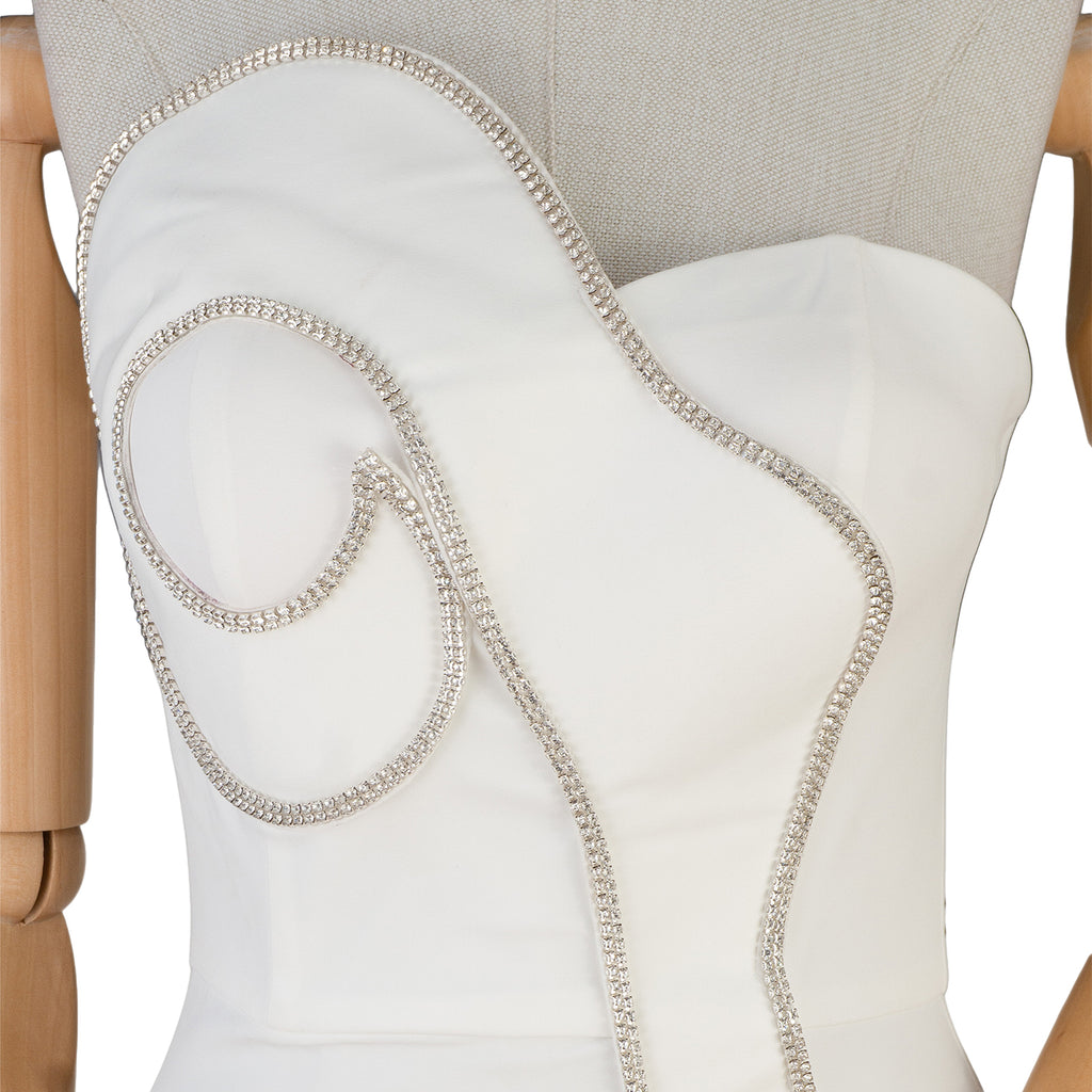 White Strapless Dress with Sculptural Wavy Trim