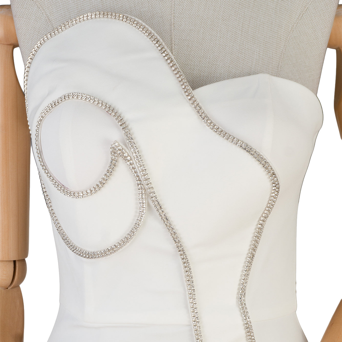 White Strapless Dress with Sculptural Wavy Trim