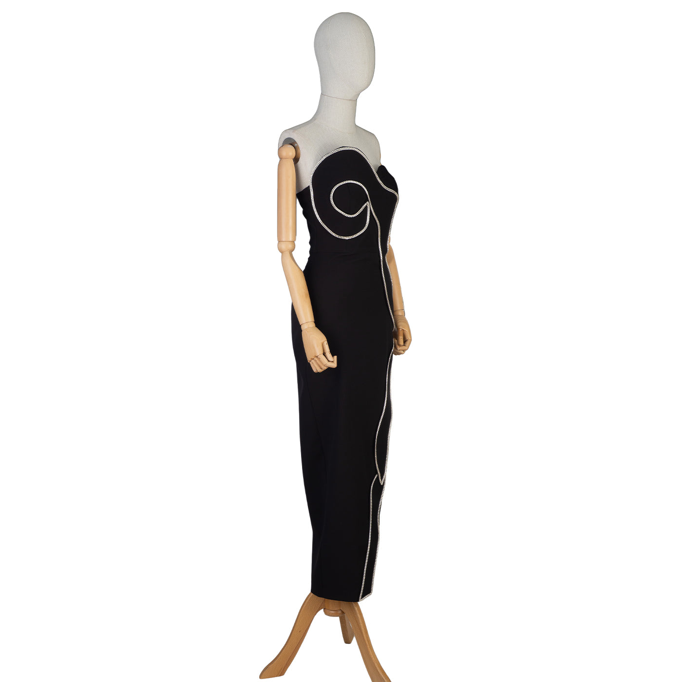 Black Strapless Dress with Sculptural Rhinestone Trim