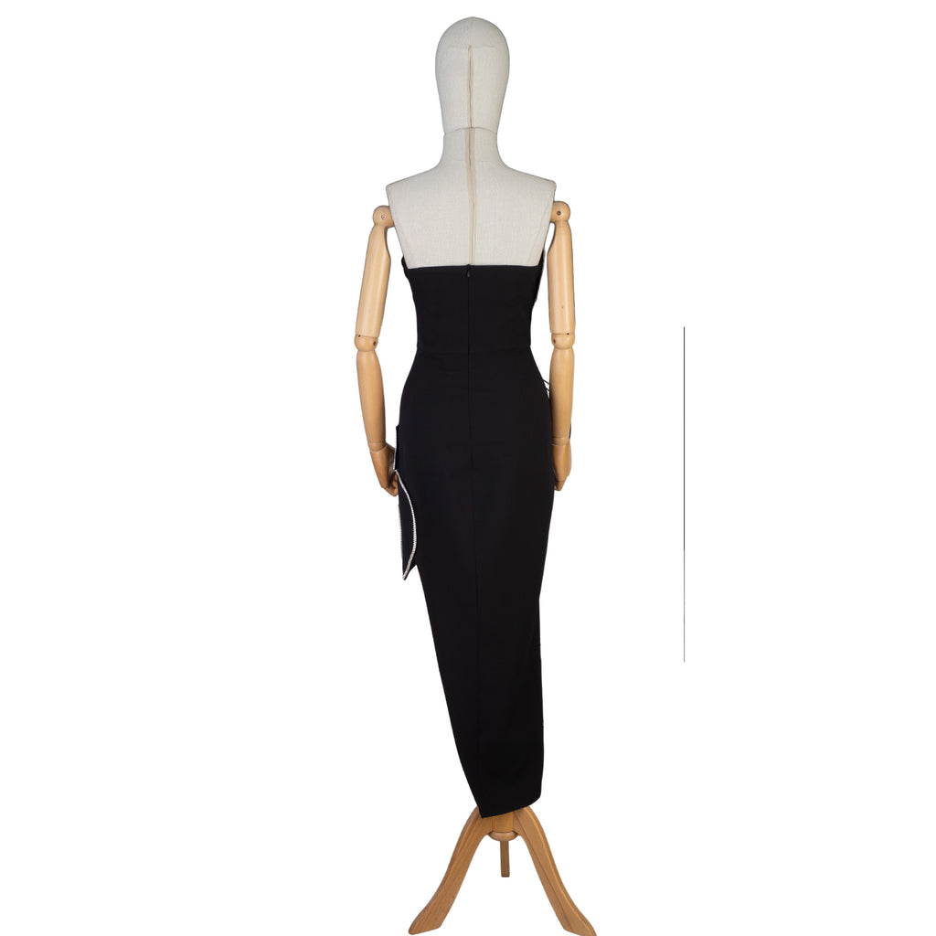 Black Strapless Dress with Sculptural Rhinestone Trim
