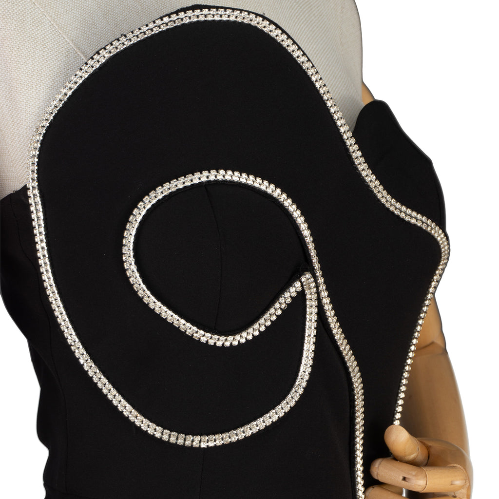 Black Strapless Dress with Sculptural Rhinestone Trim