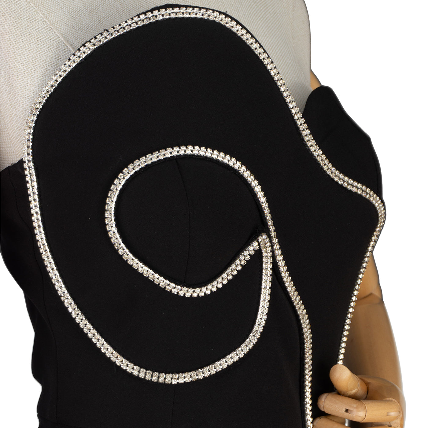 Black Strapless Dress with Sculptural Rhinestone Trim