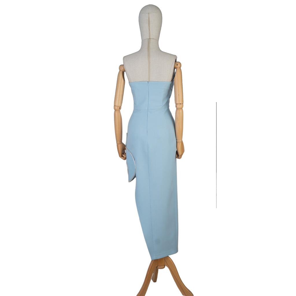 Light Blue Strapless Dress with Sculptural Rhinestone Trim