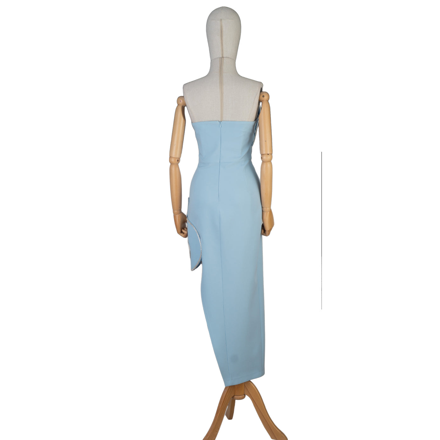 Light Blue Strapless Dress with Sculptural Rhinestone Trim