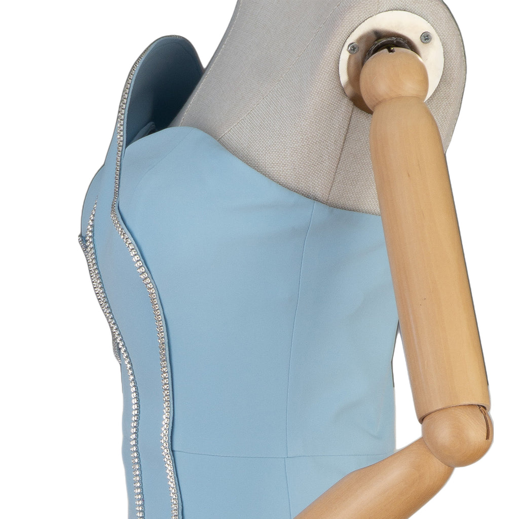Light Blue Strapless Dress with Sculptural Rhinestone Trim