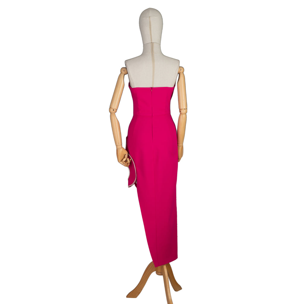 Hot Pink Strapless Dress with Wavy Rhinestone Trim