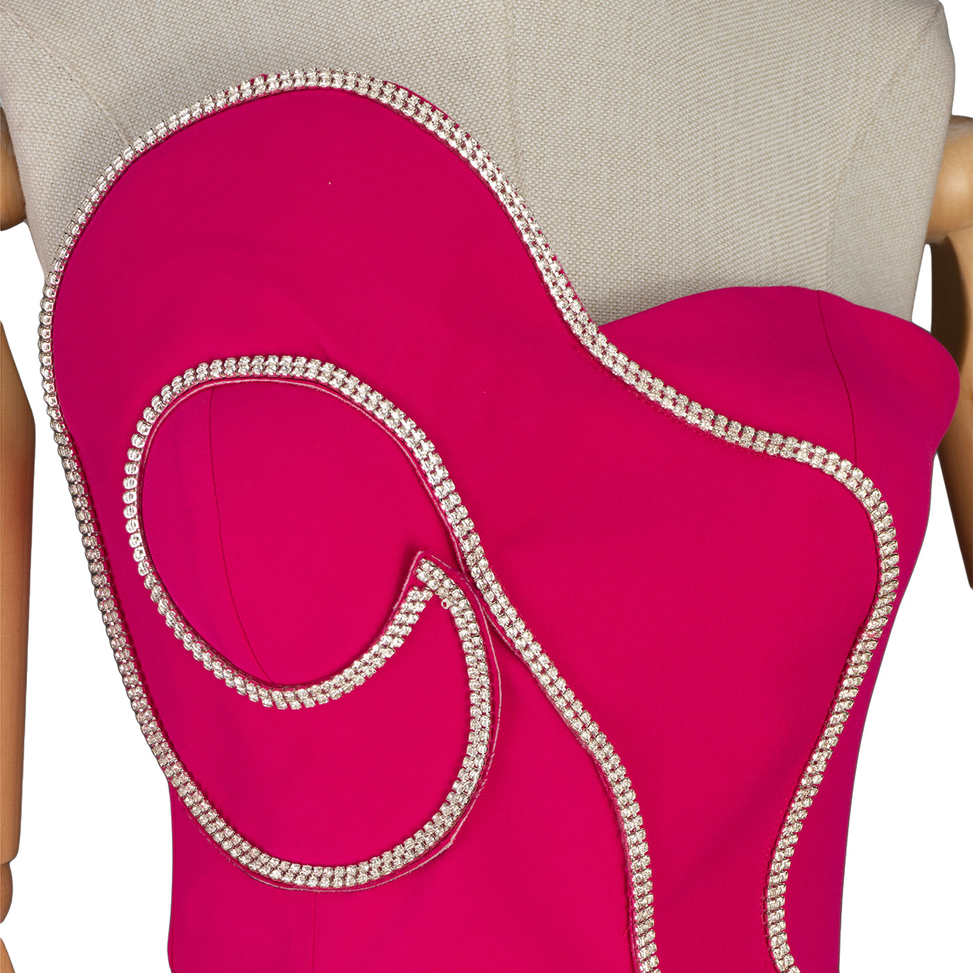 Hot Pink Strapless Dress with Wavy Rhinestone Trim