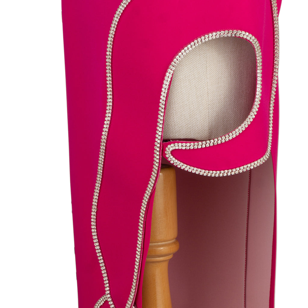 Hot Pink Strapless Dress with Wavy Rhinestone Trim