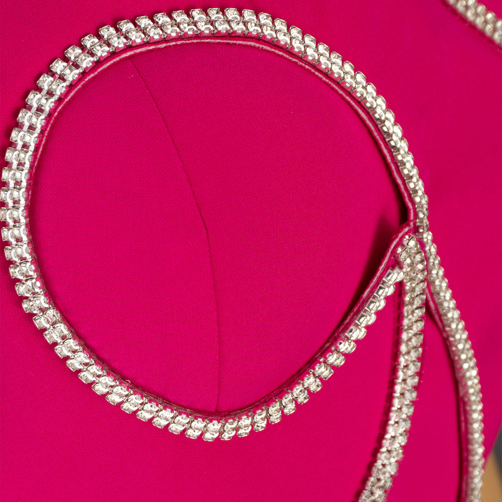 Hot Pink Strapless Dress with Wavy Rhinestone Trim