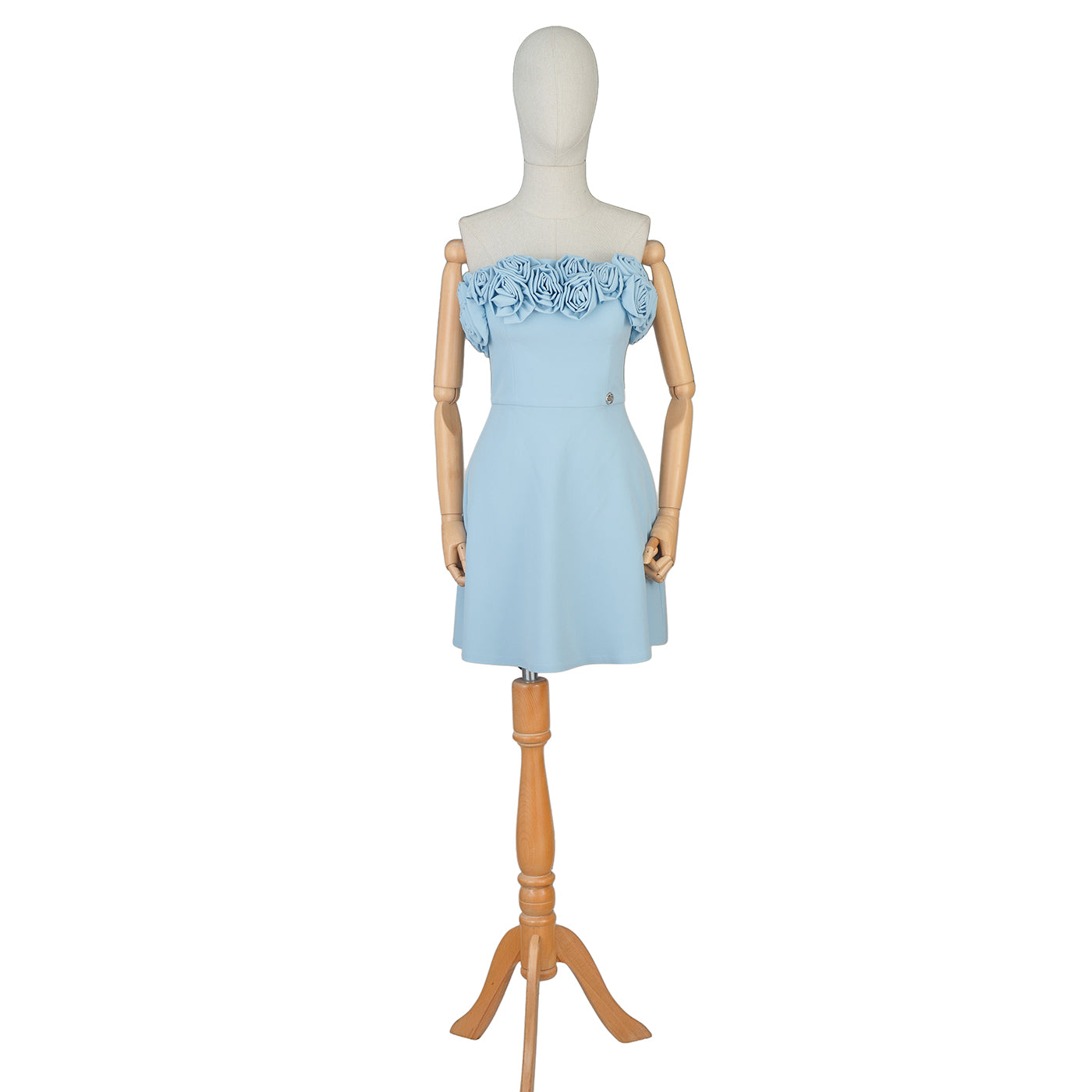 Light Blue Mini Dress with 3D Rose Detail