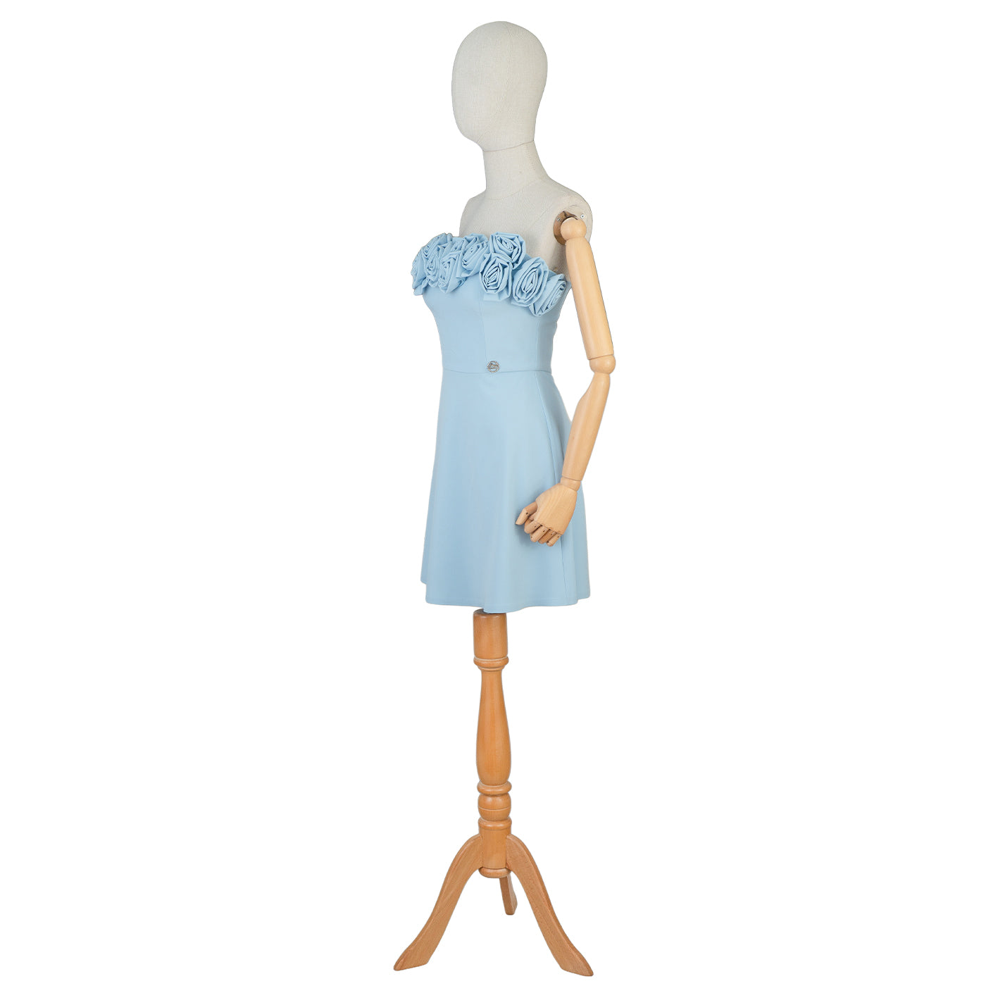 Light Blue Mini Dress with 3D Rose Detail