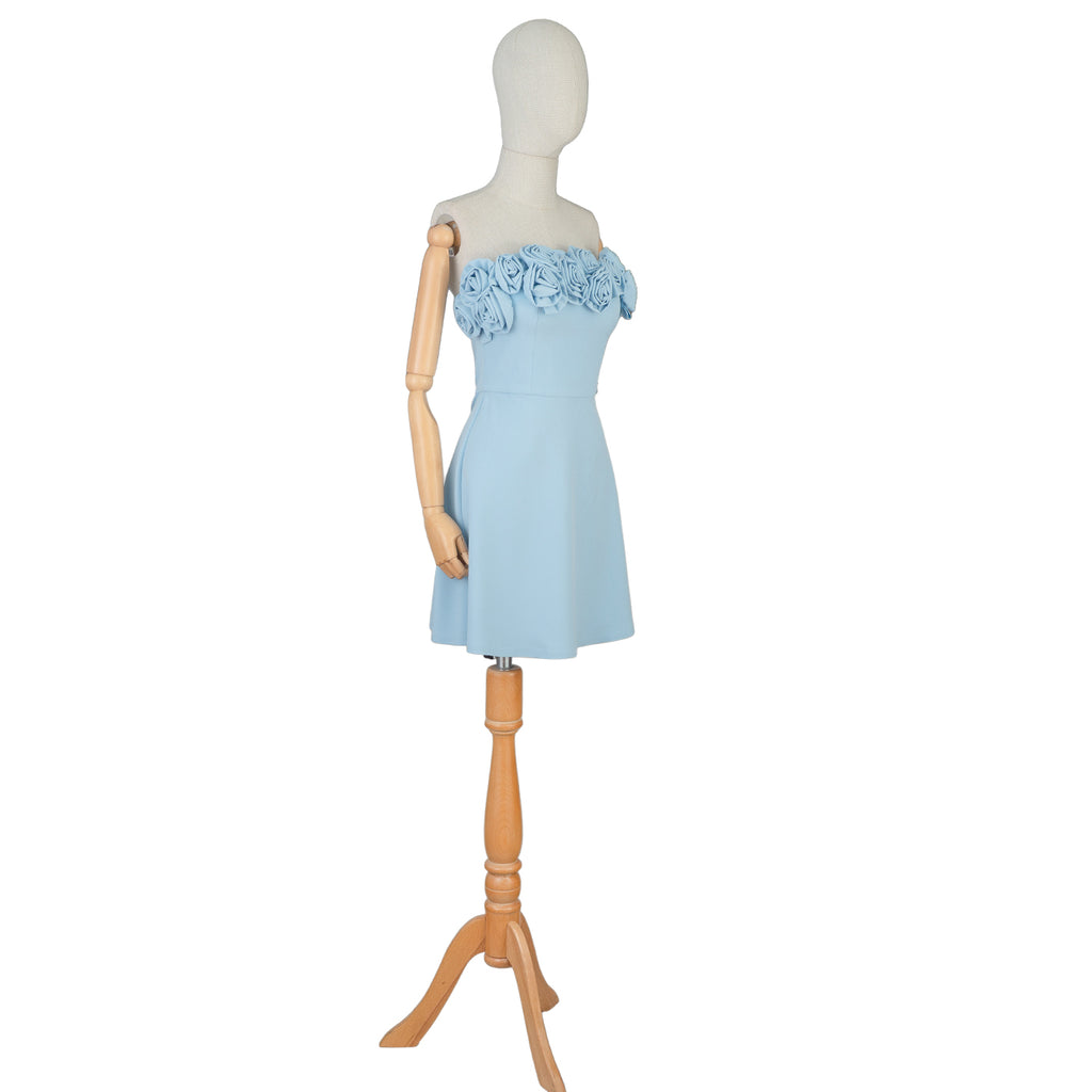 Light Blue Mini Dress with 3D Rose Detail