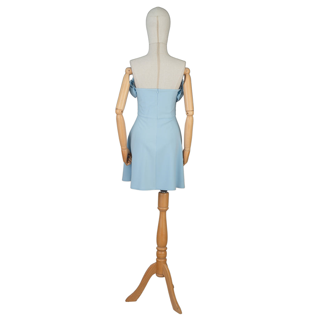 Light Blue Mini Dress with 3D Rose Detail