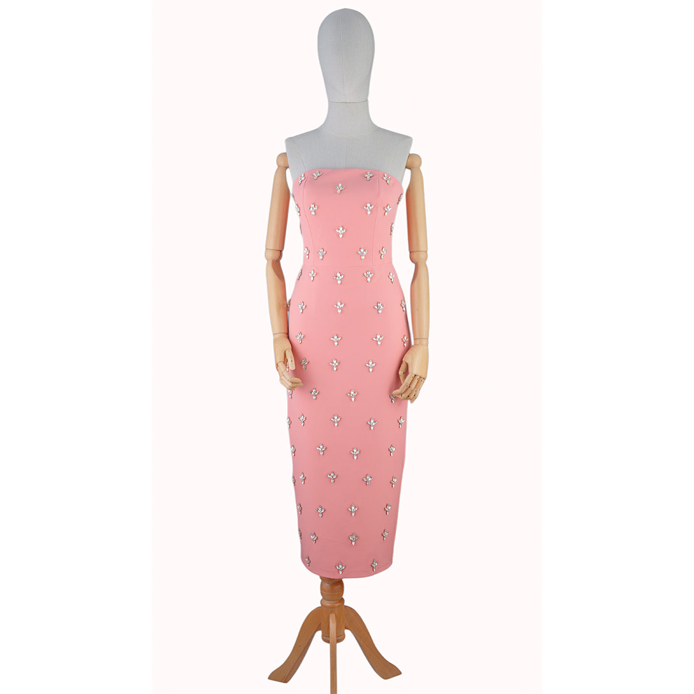Strapless Pink Embellished Midi Dress
