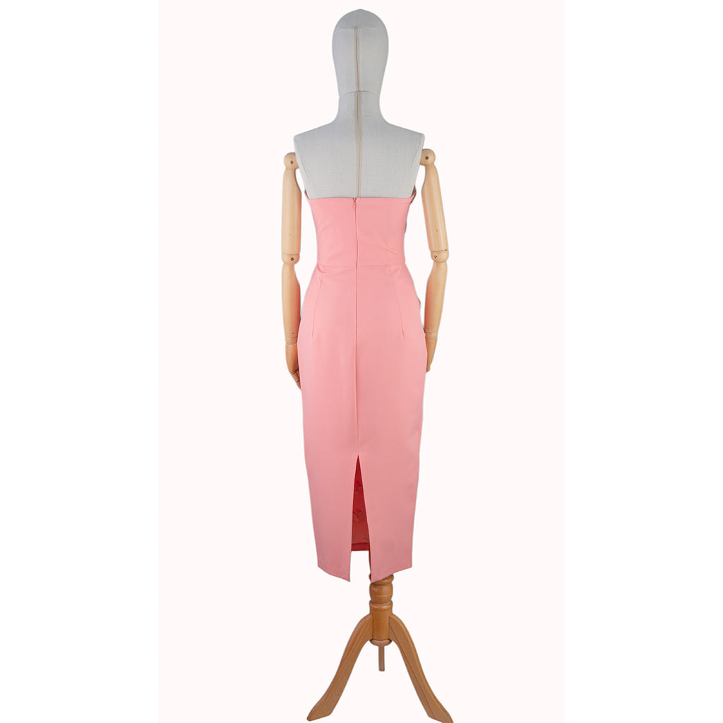 Strapless Pink Embellished Midi Dress