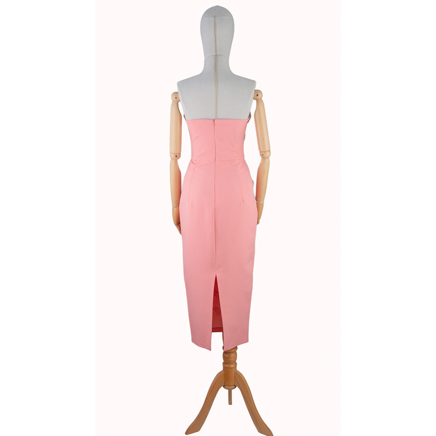 Strapless Pink Embellished Midi Dress