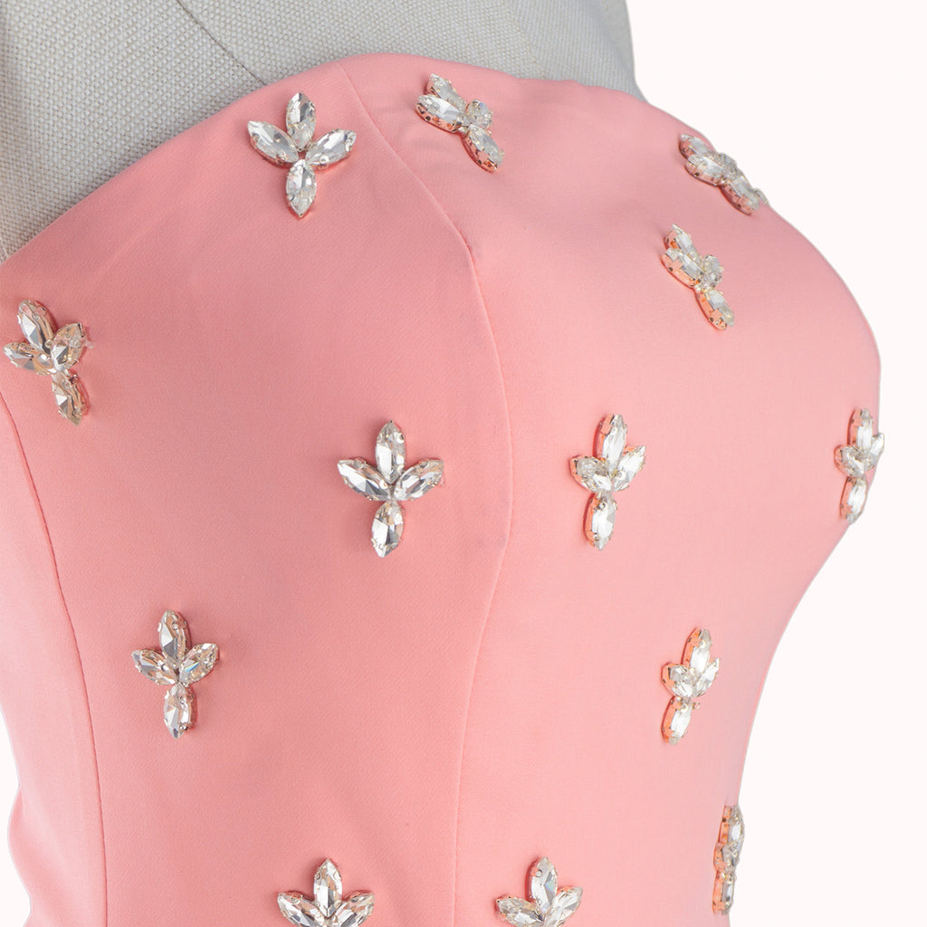 Strapless Pink Embellished Midi Dress
