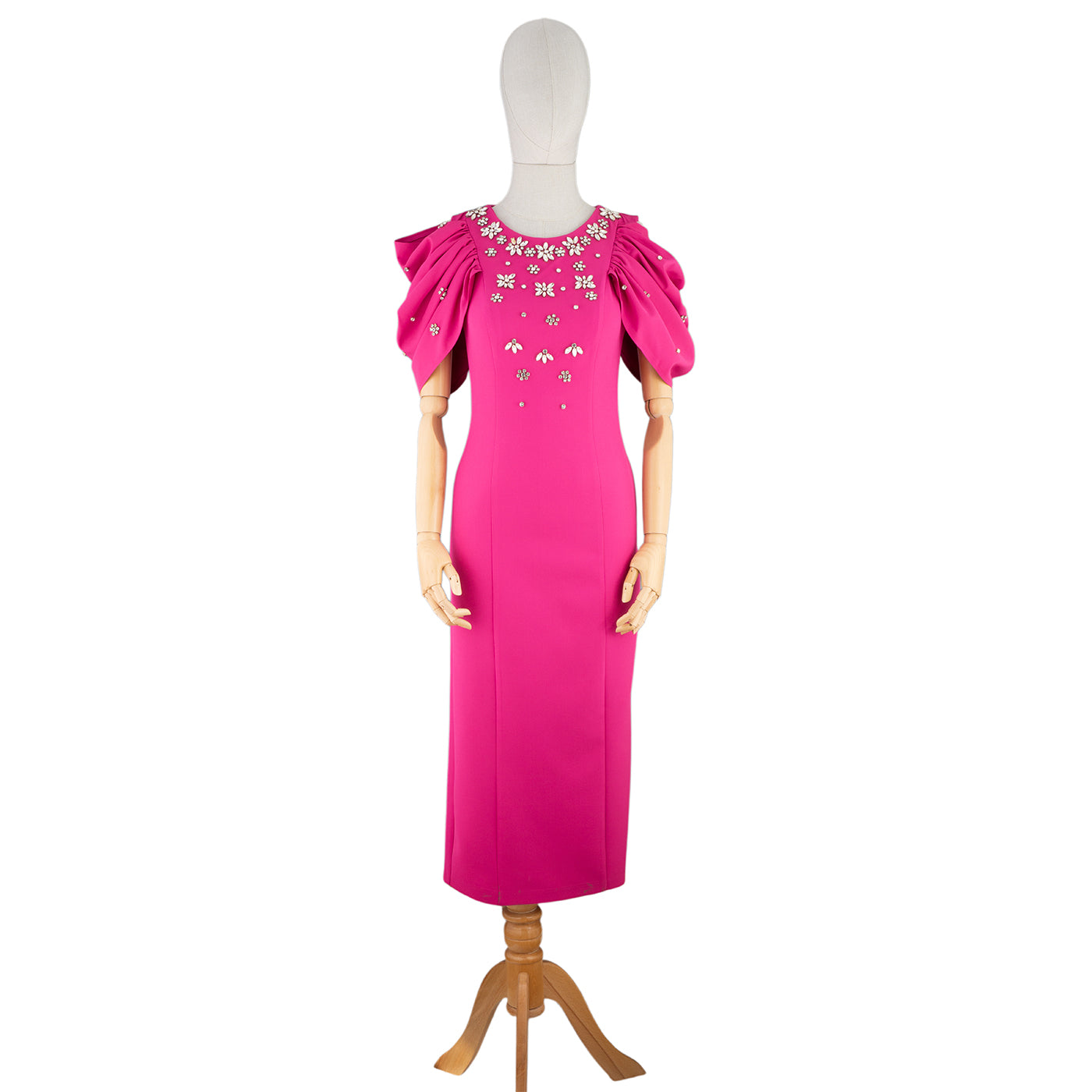 Strapless Pink Embellished Midi Dress