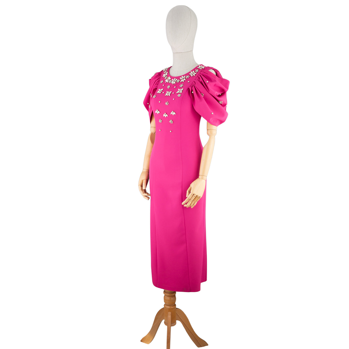 Strapless Pink Embellished Midi Dress