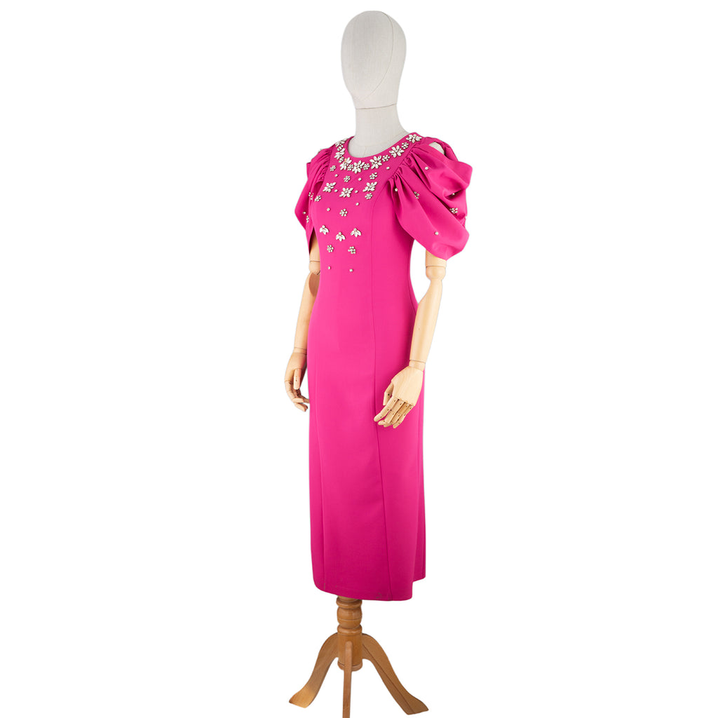 Strapless Pink Embellished Midi Dress