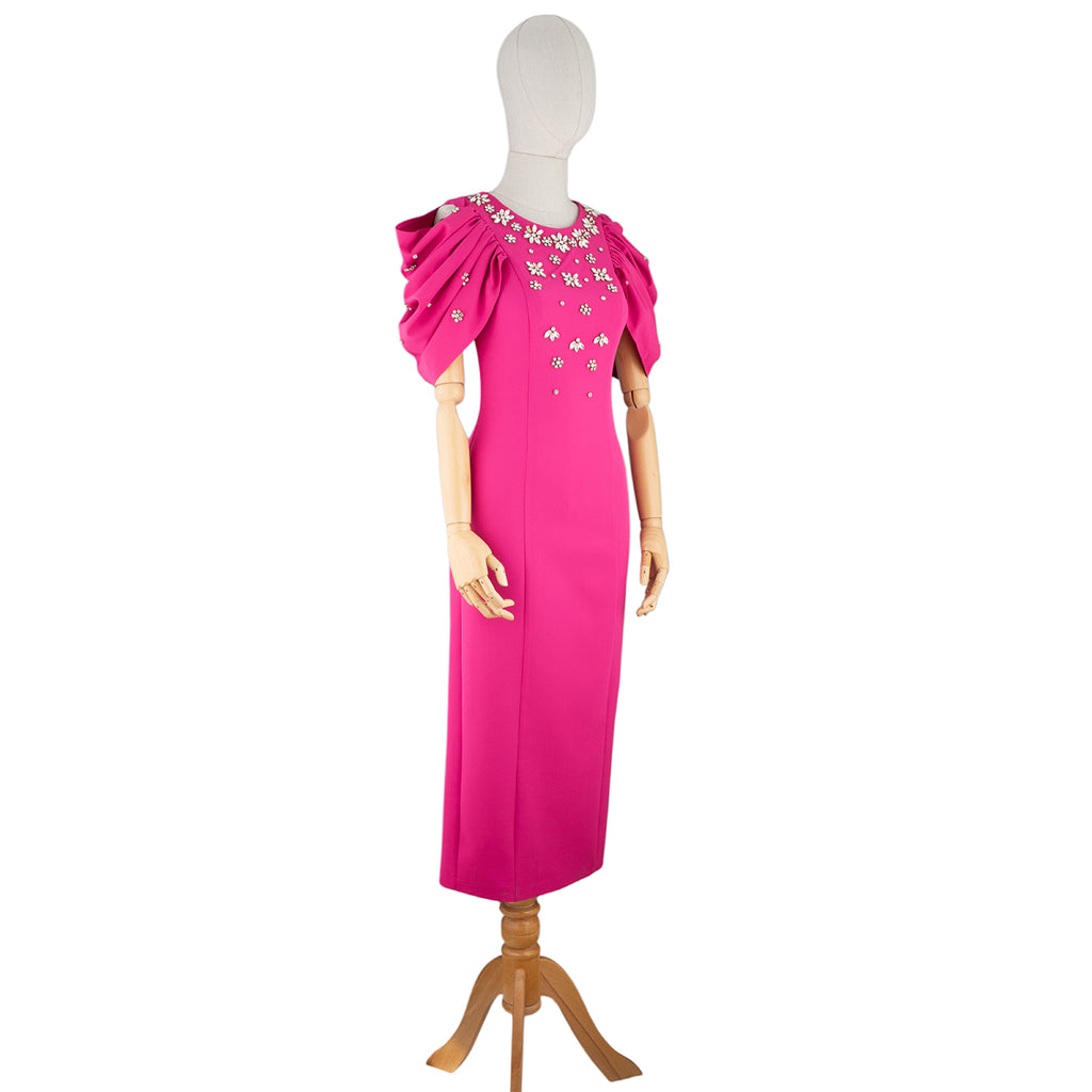 Strapless Pink Embellished Midi Dress