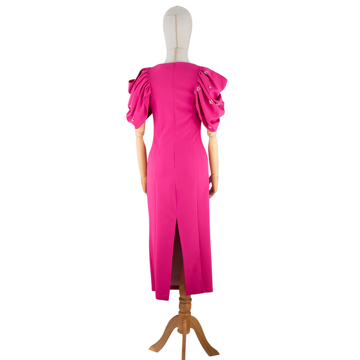 Strapless Pink Embellished Midi Dress