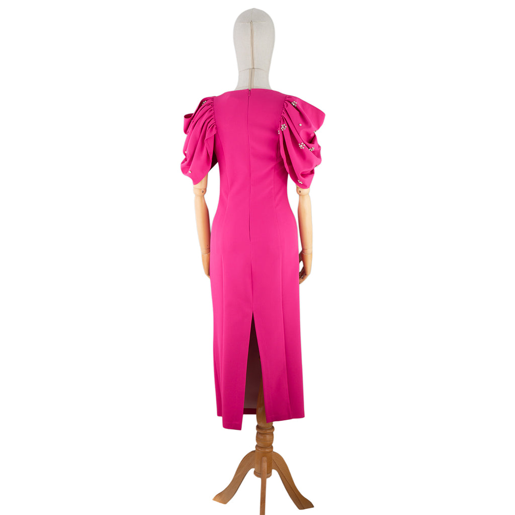 Strapless Pink Embellished Midi Dress