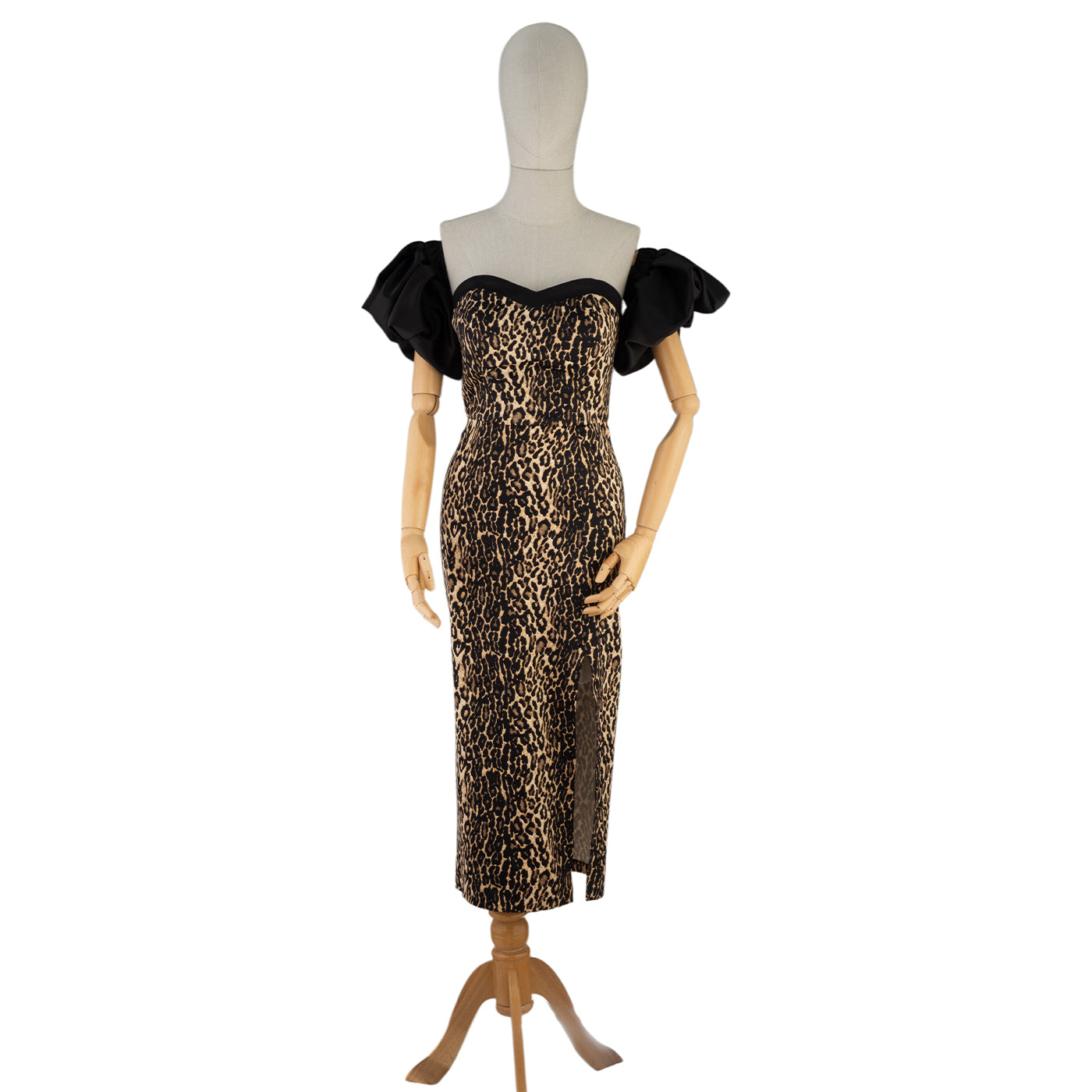 Leopard Print Dress with Puffy Black Sleeves