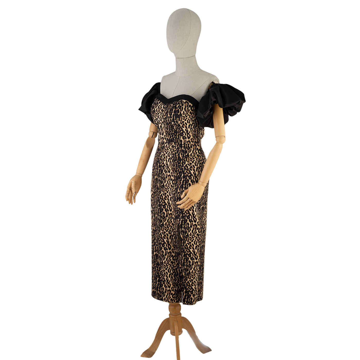 Leopard Print Dress with Puffy Black Sleeves