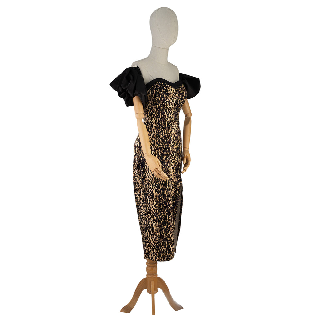 Leopard Print Dress with Puffy Black Sleeves